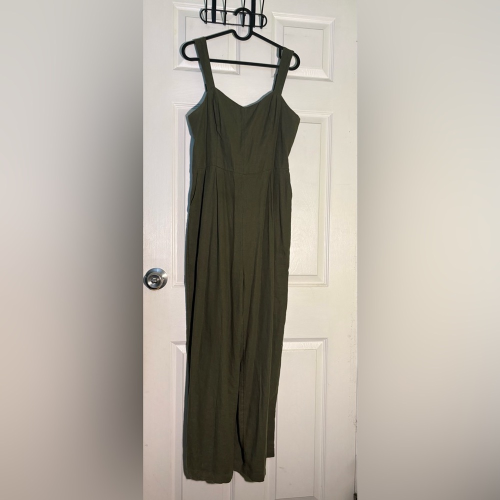 Old Navy Khaki Green Linen Jumpsuit